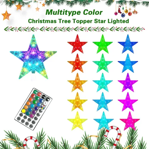 Vista 4 de Luces USB de Estrella para la Copa del Árbol de Navidad, Befoxfo, 9.5 pulgadas 10 LED multicolor con control remoto versátil alimentado por USB, luz