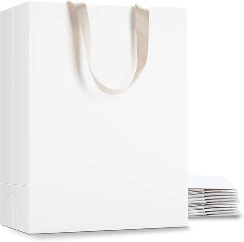 Vista 28 de Bolsas de regalo negras con asas, 10 bolsas de papel kraft de 5.25 x 3.75 x 8 pulgadas para bodas, fiestas, negocios, venta al por menor Negro