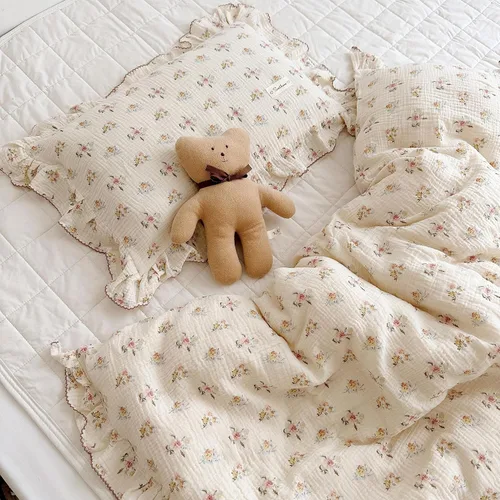Vista 2 de BuLuTu Funda de almohada de muselina de algodón para niños pequeños con bonito patrón de flores de azalea, súper suave, funda de almohada para cuna