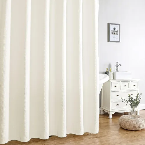 Vista 7 de MISS SELECTEX Cortina de ducha de tela lavable a máquina, clásica tela gruesa de punto gofre, duradera para baño, tela repelente al agua de alta