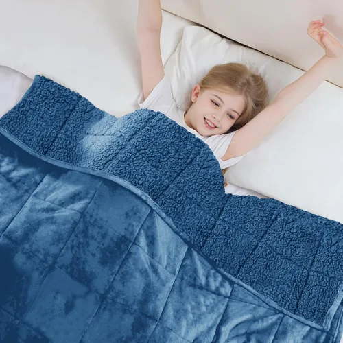 Vista 25 de Aemicion Manta con peso para niños de 7 libras, tamaño individual de 41 x 60 pulgadas, cómoda, suave y esponjosa Sherpa, manta pesada para niños