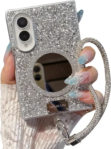 Vista 13 de Yatchen Funda de piel de lujo para Samsung Galaxy Z Flip 3, bonita pintura de paisaje para mujer, dermatoglífico, protector de parachoques de Valle
