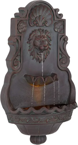 Vista 7 de Fuente de pared de león real de 31.5 pulgadas de alto, gran decoración rústica para interiores y exteriores, de bronce, con luz LED, estatua