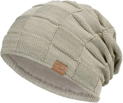 Vista 20 de Vgogfly Slouchy Beanie for Men Winter Hats for Guys Cool Beanies Mens Lined Knit Warm Thick Skully Stocking Binie Hat Negro