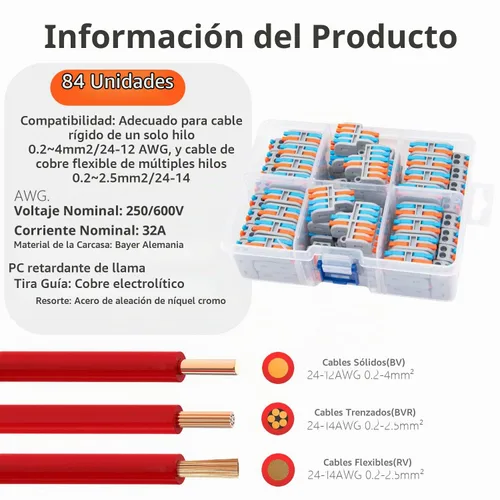 Vista 6 de 84 conectores de cable de palanca, 2 en 2 salidas rápidas y compactas, conector eléctrico para AWG24-12