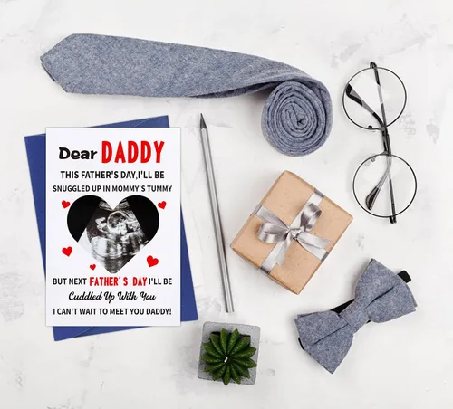 Vista 5 de WaaHome Divertida tarjeta del primer día del padre para el nuevo papá de hija, hijo y bebé, tarjeta de regalo feliz del primer día del padre
