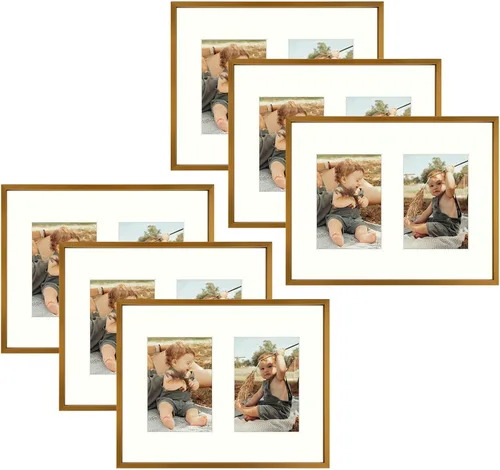 Vista 67 de Golden State Art, Marco de collage de aluminio de 4 x 6, muestra fotos de 6 x 4 con tapete de 2 aberturas o una foto de 8 x 10, vidrio real, Negro
