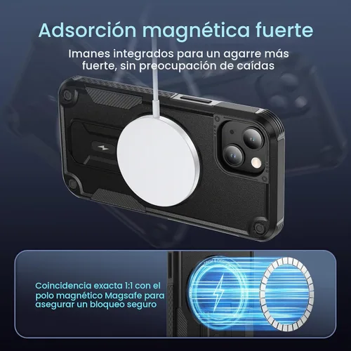 Vista 4 de Caka Funda para iPhone 13 y iPhone 14 con soporte, color negro