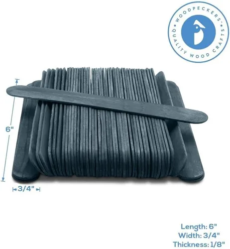 Vista 4 de Palitos negros para manualidades, palitos negros grandes, paquete de 100, cada palo de 6 pulgadas de largo x 3/4 pulgadas de ancho, por Woodpeckers