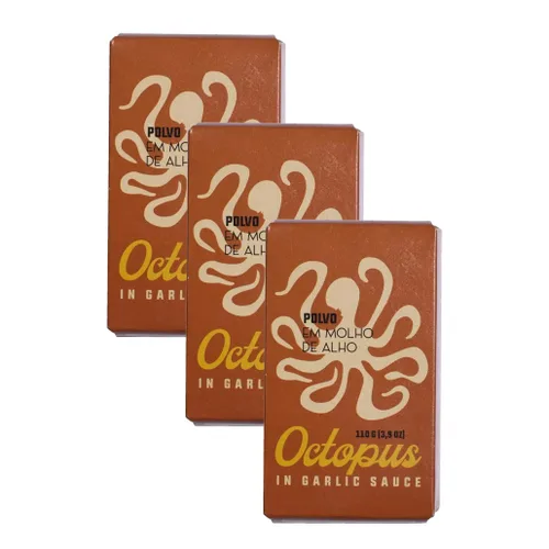 Vista 6 de Pulpo español enlatado en salsa de ajo Atrapado silvestre, vitaminas B, Omega-3 Mariscos enlatados por Ati Manel Lata de 8 x 3.88 oz
