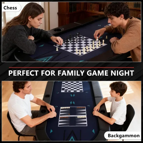 Vista 4 de RAYKEEP - Mesa de póquer plegable 4 en 1 de 72 pulgadas con alfombrilla de juego intercambiable 8 Player Folding Casino Table for Texas Holdem and