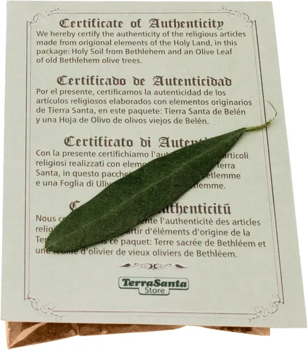 Vista 2 de TerraSantaStore Lote de 10 piezas Tierra Santo Tierra Jerusalén Hoja de Olivo Certificado de Autenticidad Jerusalén Tierra Santa Set Getsemaní Jardín