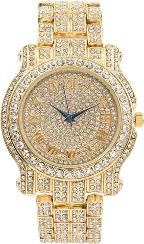 Vista 2 de Charles Raymond Reloj redondo de lujo para hombre totalmente incrustado con brillantes en plata con pulsera Bling-ed Out - L0504B