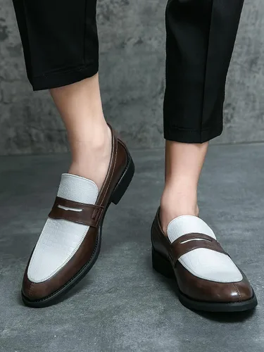 Vista 4 de HuitJours Mocasín Penny de dos tonos para hombre, zapatos de vestir sin cordones, zapatos de barco casuales, mocasines