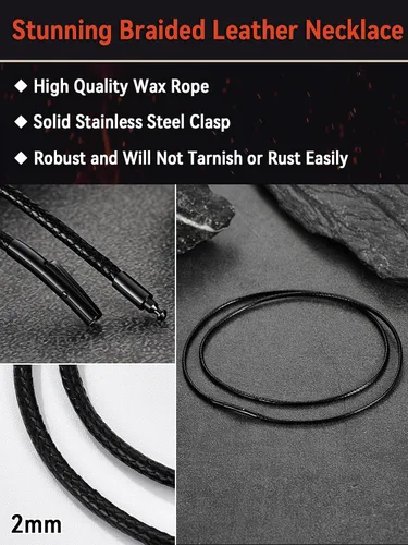Vista 4 de FaithHeart - Cadena de cuero trenzada 2 mm3 mm, cierre de presión de acero inoxidable duradero, para hombres y mujeres, resistente al agua, cadena