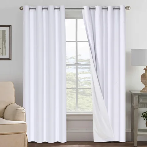 Vista 215 de H.VERSAILTEX Cortinas 100% opacas con aislamiento térmico, texturizadas, de lino, con bloqueo completo de calor y luz, para sala de estar y Negro