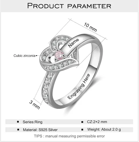 Vista 3 de Anillos de aniversario personalizados con nombres para mujer, joyería de plata de ley con 1 a 8 piedras natales simuladas anillo de promesa