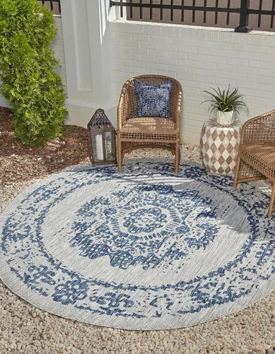 Vista 42 de Unique Loom Alfombra de la colección tradicional para exteriores, desgastada durante el tiempo (octágono de 5 pies y 3 pulgadas, azul/gris)