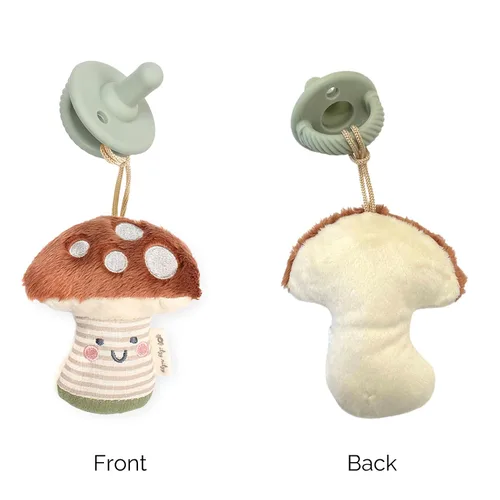Vista 2 de Itzy Ritzy - Juego de chupón y Lovey; Set de hongo de felpa desmontable y chupón de silicona verde a juego; Ideal para edades de 0 meses en Diseño