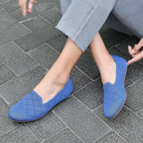 Vista 5 de Puxowe Zapatos planos de ballet para mujer, zapatos de vestir de punto con punta redonda, ligeros, cómodos, de cuña baja, sin cordones, zapatos