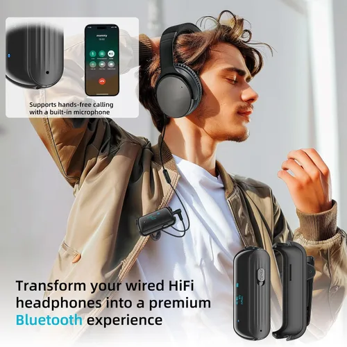 Vista 4 de Receptor transmisor Bluetooth 5.2 para 2 AirPods/Auriculares Flight Bluetooth Adapter for Airplane, TV, Gym with a 3.5mm Audio Jack, Wireless BT