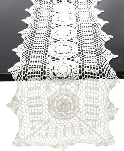 Vista 3 de Fennco Styles - Mantel de algodón hecho a mano con encaje de ganchillo