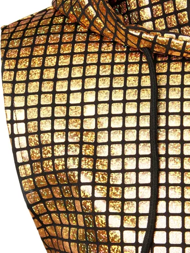 Vista 5 de ZEROYAA Chaleco con capucha y cremallera metálica brillante para hombre, con bolsillo tipo canguro
