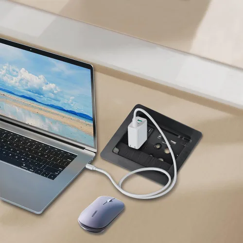 Vista 7 de Caja de conectividad para cable de cepillo de mesa con 2 alimentación de CA + 1 cargador USB-A + 1 cargador USB-C + 4 agujeros para cables con cable