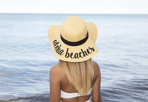 Vista 3 de Funky Junque - Sombrero de protección solar para mujer, con bordado de letras en cursiva y negrita, ajustable