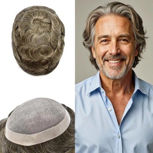 Vista 84 de Mens Toupee Hair Piece Real Human Hair Fine Mono Toupee para hombres Sistema de reemplazo de cabello para hombre Postizo Protesis Capilar Para