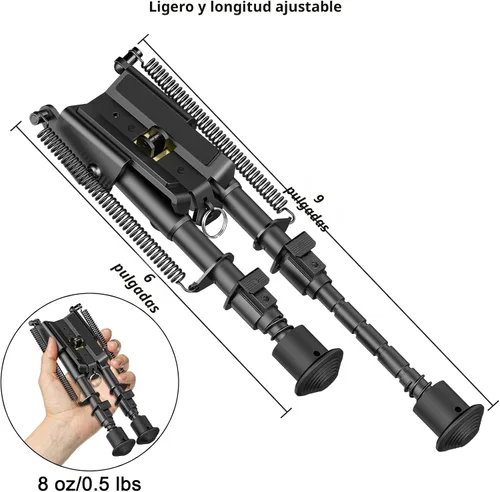 Vista 3 de CVLIFE Bípode Picatinny de 6 a 9 pulgadas, Retorno de resorte ajustable con adaptador Picatinny Negro