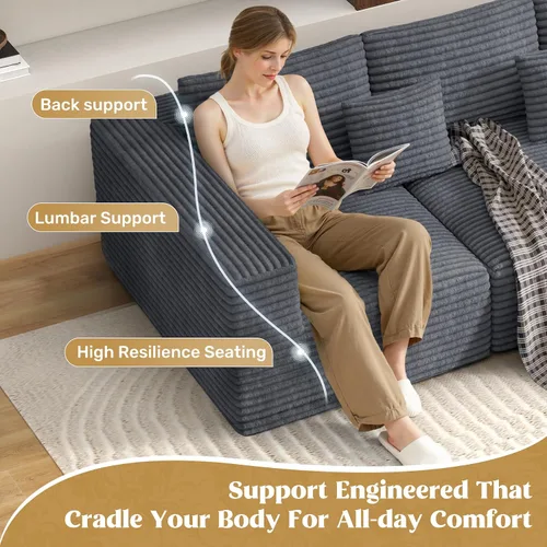Vista 3 de Sofá seccional modular de 110", sofás de nube para sala de estar, sofá deshuesado con asiento profundo, sofá en forma de L con chaise, no requiere