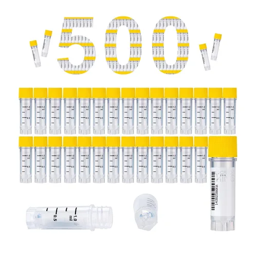 Vista 59 de Cryoviales de 0.0 fl oz, 25Pcs Cryotubes con código de barras lateral, frascos de esterilización con rosca externa, tubos de muestra con tapas Azul