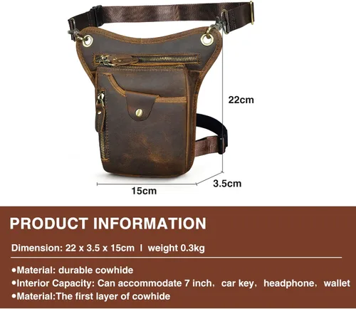 Vista 3 de Handadsume Riñonera de lona resistente al agua + cuero para motocicleta, riñonera de un hombro para hombres y mujeres FB211-6, 100% Cuero