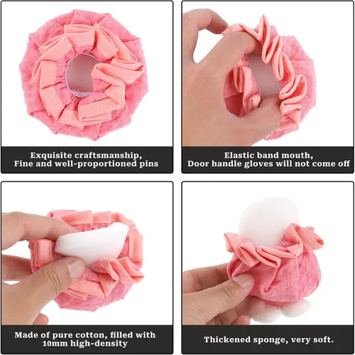 Vista 4 de Sliverdew 2 piezas de protectores de perilla de puerta reutilizables, fundas suaves para pomos de puerta, fundas de pomo de puerta rosas florales