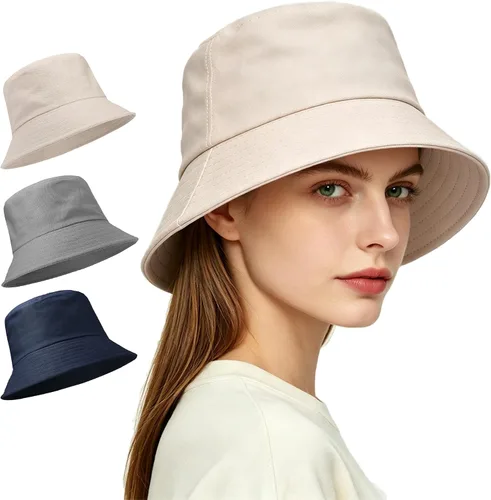 Vista 23 de Paquete de 3 sombreros de verano unisex para actividades al aire libre 3 Negro/Blanco/Beige