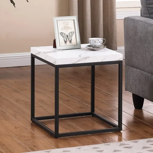 Vista 4 de CENSI Juego de mesa auxiliar y mesa auxiliar de mármol blanco de 3 piezas, mesa central rectangular de 47 pulgadas + mesa auxiliar cuadrada de 18