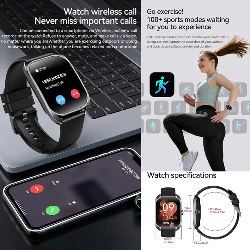 Vista 5 de Relojes inteligentes para hombres (respuesta/hacer llamadas), reloj de monitor de fitness HD con pantalla curvada de 2.01 pulgadas con monitor