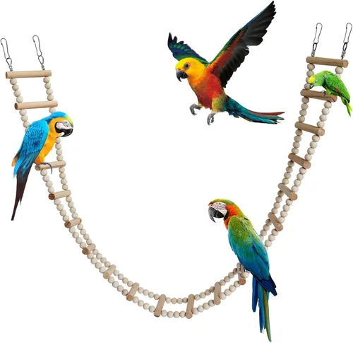 Vista 9 de Puente de escalera para pájaros, juguetes de madera para escalada y columpio, accesorios de jaula para pájaros, ratas, loros, hámster, ardilla