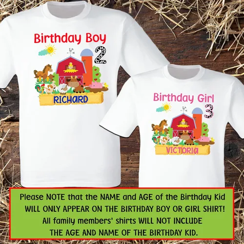 Vista 2 de Farm Birthday T-Shirts Farm Family Shirts Animals Birthday party Matching Family Cow Tractor Chicken Pig Dog Farm Birthday Shirts Custom Personalized