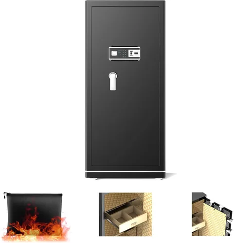 Vista 10 de Caja de seguridad biométrica de 6.5 pies cúbicos, caja de seguridad para el hogar con bolsa a prueba de fuego e impermeable, caja de seguridad