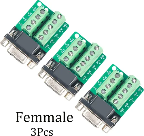 Vista 8 de DB9 Conector de conexión hembra – RS232 D-SUB a puerto de 9 pines adaptador de terminal sin soldadura para conexiones seriales RS232 – 3 piezas