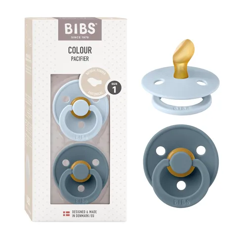 Vista 131 de BIBS - Paquete de 2 chupetes para bebés, goma natural libre de bisfenol A, hechos en Dinamarca, colección Colour, para bebés de 18+ meses, azul bebé