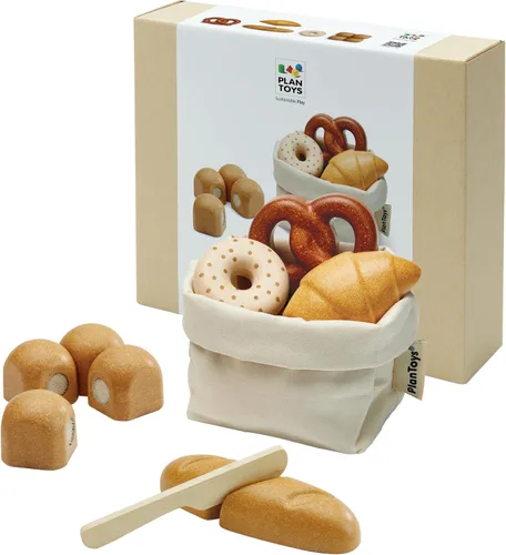 Vista 10 de PlanToys® Juego de helado de madera para niños Incluye soporte, cucharas y conos Comida de juego de simulación de postres para niños pequeños
