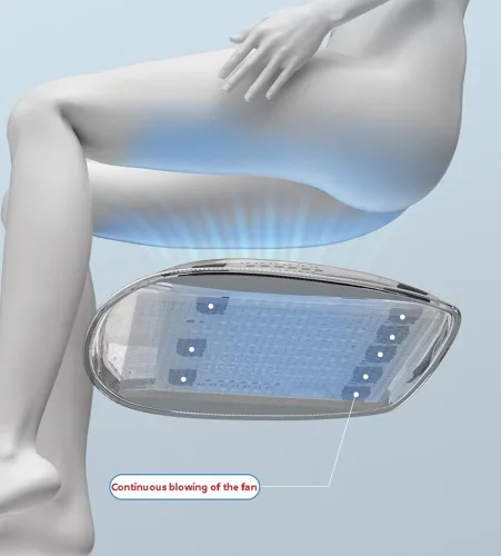 Vista 4 de Protector de cojín de asiento de automóvil refrigerado, transpirable, con 5 ventiladores, cable USB para asiento de automóvil, silla de oficina