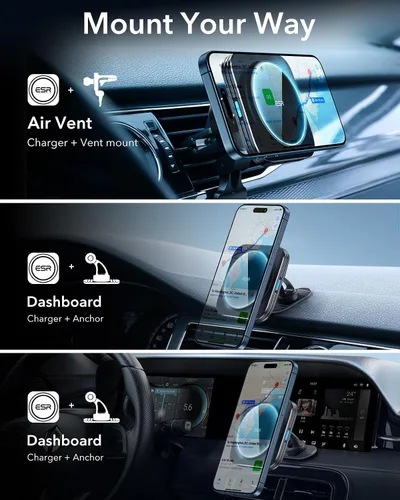 Vista 7 de ESR para Cargador de Coche MagSafe de 15W, Cargador de Coche MagSafe, Soporte Magnético Inalámbrico para Ventiscacha/Salpicadero para iPhone