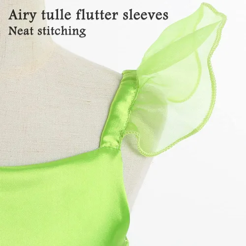 Vista 4 de Tinker Fairy Dress Up Costume Girls 3T-10Y Toddler Fairy Dress with Wings Wand Kids Halloween Clothes Birthday Party Outfit