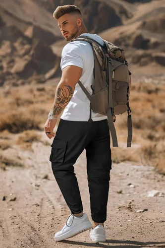 Vista 4 de GINGTTO Mens Outdoor Hiking Convertible Pants Slim Fit Stretch Cargo Joggers Lightweight Work Pants for Men