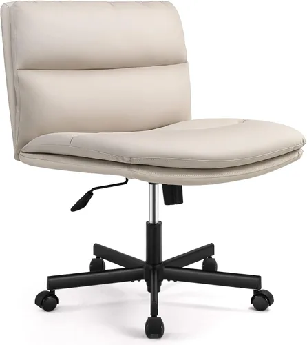 Vista 10 de EMIAH Silla de escritorio de oficina sin ruedas, acolchada en PU, con respaldo medio ergonómico para el hogar, silla de computadora cómoda