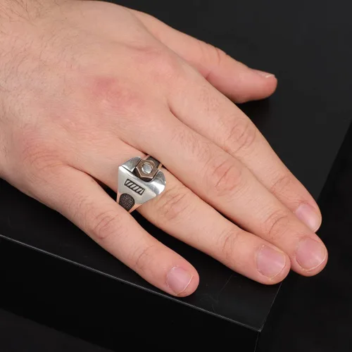 Vista 6 de Sterling Silver Fidget Ring Men, Screw Ring Men, Fidget Spinner Ring, Unique Ring, Biker Ring, Anniversary, Memorial